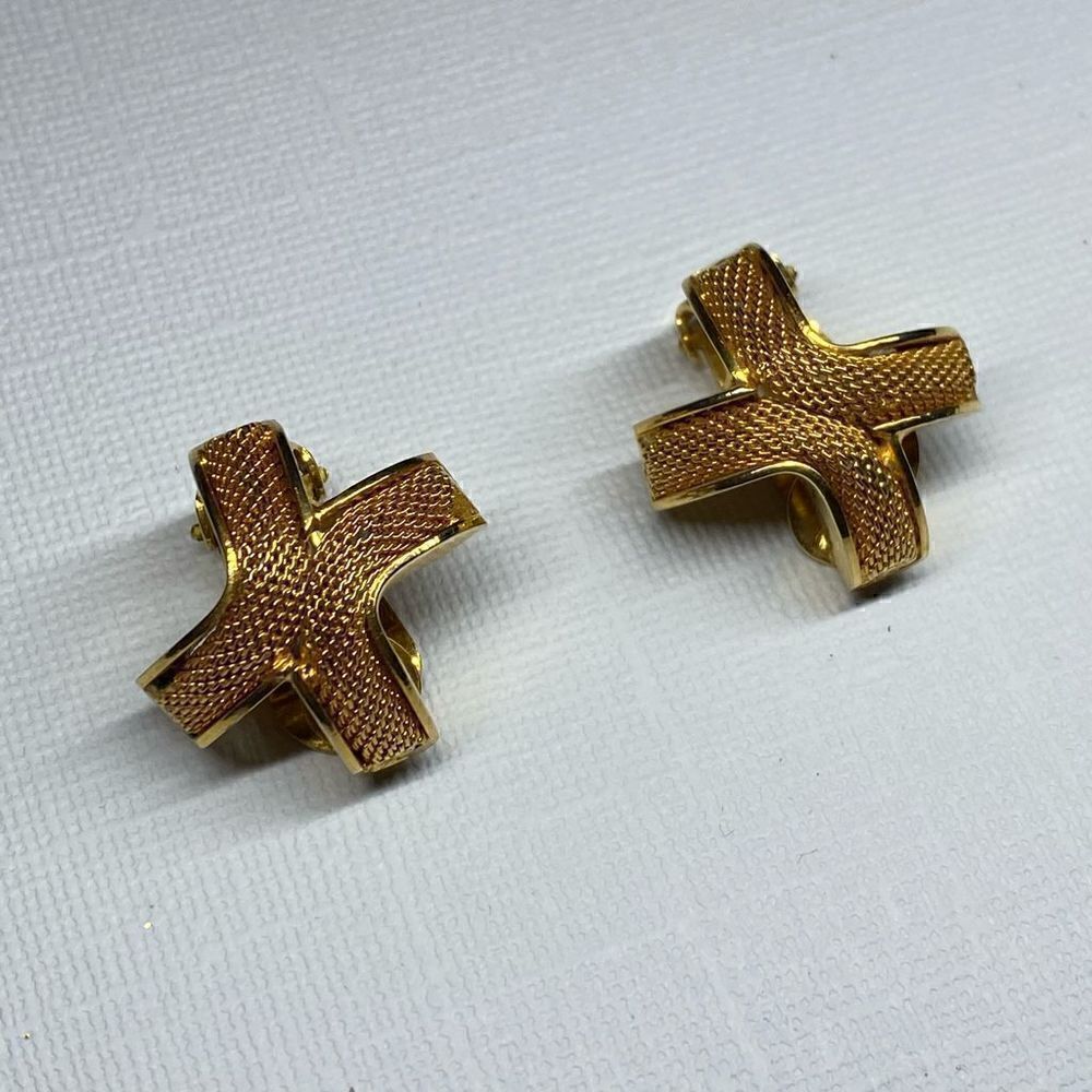 Vintage Gold Tone X Clip On Earrings